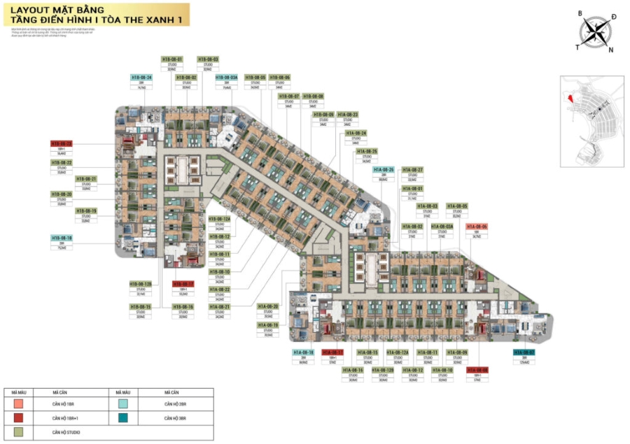 Layout tòa The Xanh 1 tại dự án SunGroup Cát Bà Layout tòa The Xanh 1 tại dự án SunGroup Cát Bà